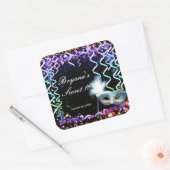 レインボーグローマスカレードマスク誕生日パーティー スクエアシール (封筒)