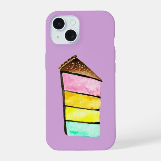 レインボーケーキの水彩イラスト iPhone 15ケース (裏面)