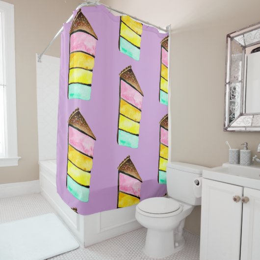 レインボーケーキの水色かわいい シャワーカーテン (インサイチュ)