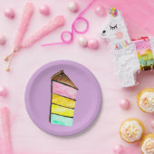 レインボーケーキの水色かわいい ペーパープレート (パーティー)