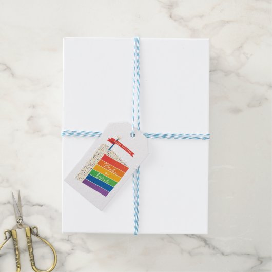 レインボーケーキハッピーバースデーウィッシュ作る ギフトタグ (より糸付き)