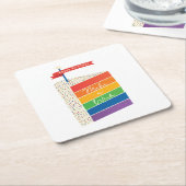 レインボーケーキハッピーバースデーウィッシュ作る スクエアペーパーコースター (アングル)