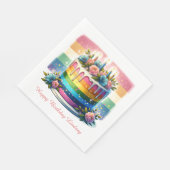 レインボーケーキハッピーバースデーパーティー パーソナライズされた スタンダードランチョンナプキン (角)