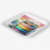 レインボーケーキハッピーバースデーパーティー パーソナライズされた ペーパープレート (傾斜あり)