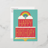 レインボーケーキハッピーバースデー金ゴールド 箔シーズンポストカード (正面/裏面)
