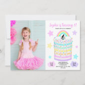 レインボーケーキフォトバースデーパーティー招待状for Girls 招待状 (正面)