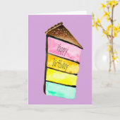 レインボーケーキユムウォーターカラーかわいいアート カード (黄色い花)