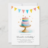 レインボーケーキ&スターズファースト誕生日パーティー 招待状 (正面)