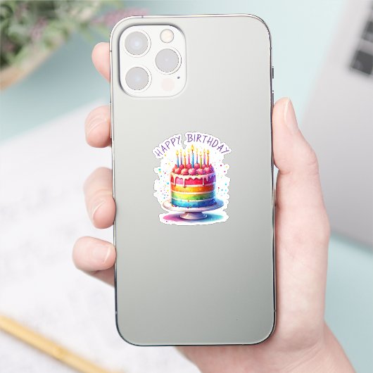 レインボーケーキ ハッピーバースデー シール (スマートフォン)