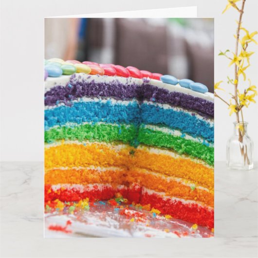 レインボーケーキ ブランク 折りたたみ グリーティングカード (黄色い花)