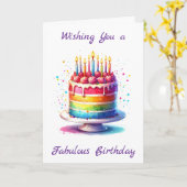 レインボーケーキ | Wishing you a Fabulious誕生日 カード (黄色い花)