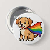 レインボーケープの子犬 – LGBTQ++ プライドデザイン 缶バッジ (正面&裏面)