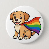 レインボーケープの子犬 – LGBTQ++ プライドデザイン 缶バッジ (正面)