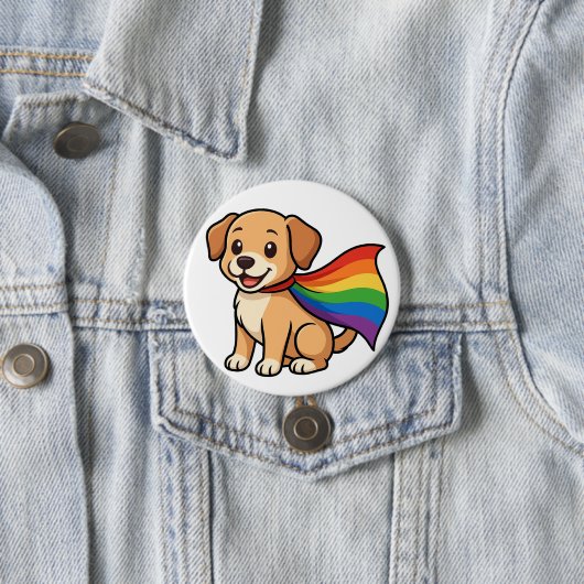 レインボーケープの子犬 – LGBTQ++ プライドデザイン 缶バッジ (インサイチュ)