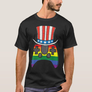 レインボーゲイゲームコントローラーUsフラッグトップハットLgbt P Tシャツ