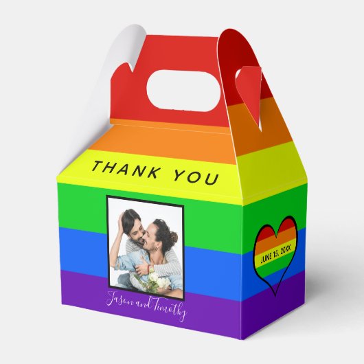 レインボーゲイプライドカップルストライプの写真結婚ズ フェイバーボックス (正面サイド)