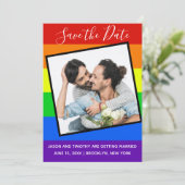 レインボーゲイプライドカップル写真はっきりしたカスタム セーブザデート (スタンド正面)