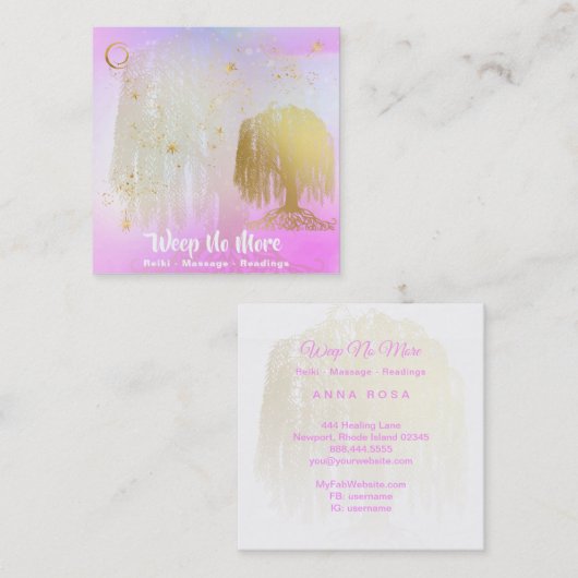 *~*レインボーコズミックウィローツリームーン金ゴールド スクエア名刺 (正面/裏面)