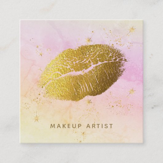 *~*レインボーコズミック金ゴールドスターズパステルグラデーション スクエア名刺 (正面)