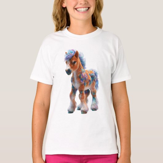 レインボーコットンキャンディーファンタジーポニー子供服 Tシャツ (正面)
