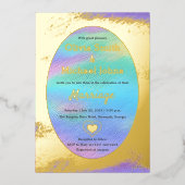 レインボーゴールデン絵画抽象芸術の結婚式の招待 箔シーズンカード (正面)