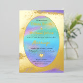 レインボーゴールデン絵画抽象芸術の結婚式の招待 箔シーズンカード (立ち正面)