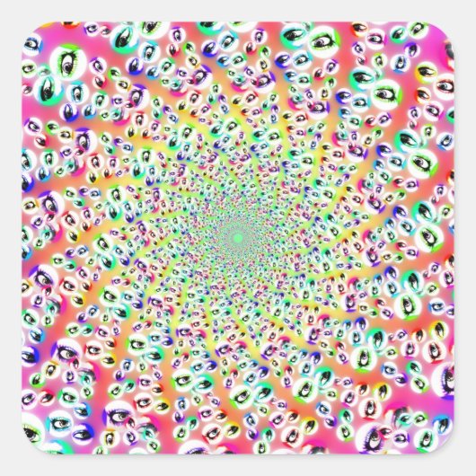 レインボーサイケデリックアイズマンダラ スクエアシール (正面)