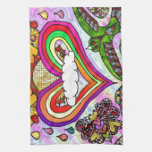 レインボーサイケデリックハートアートプリント キッチンタオル (縦)