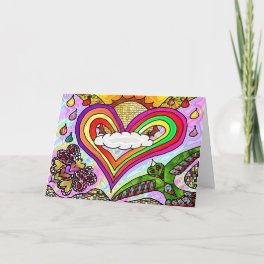 レインボーサイケデリックハートアートプリント シーズンカード (正面)