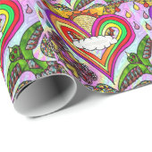 レインボーサイケデリックハートアートプリント ラッピングペーパー (ロールコーナー)