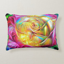 レインボーサイケデリックバラ アクセントクッション