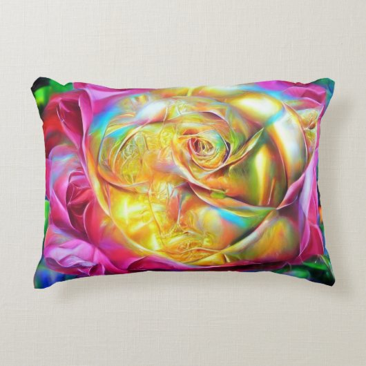レインボーサイケデリックバラ アクセントクッション (正面)