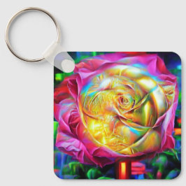 レインボーサイケデリックバラ キーホルダー