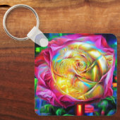レインボーサイケデリックバラ キーホルダー (正面)