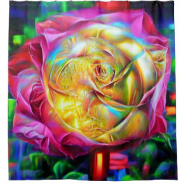 レインボーサイケデリックバラ シャワーカーテン