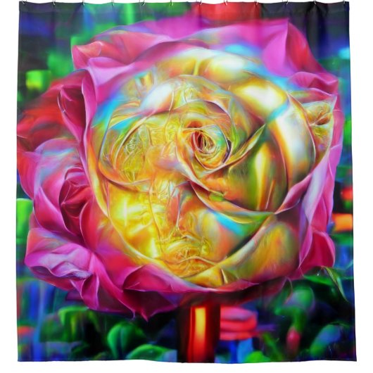 レインボーサイケデリックバラ シャワーカーテン (正面)
