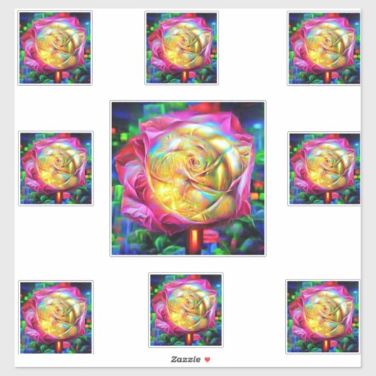 レインボーサイケデリックバラ シール (シート)