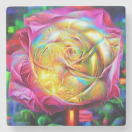 レインボーサイケデリックバラ ストーンコースター