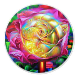 レインボーサイケデリックバラ セラミックノブ