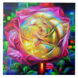 レインボーサイケデリックバラ タイル