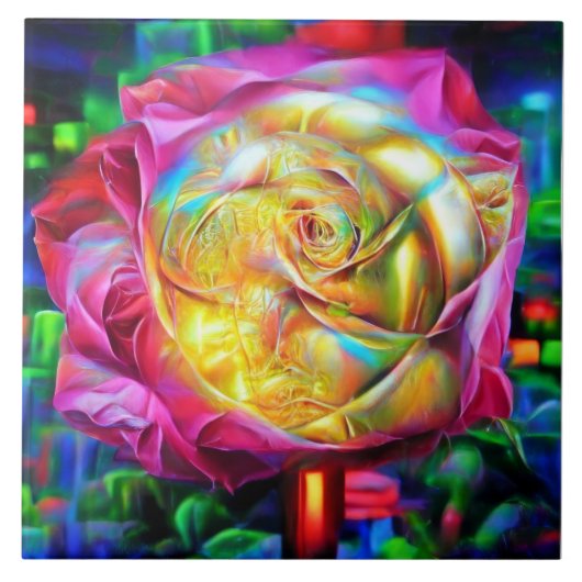 レインボーサイケデリックバラ タイル (正面)