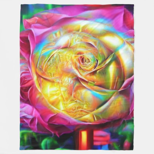 レインボーサイケデリックバラ フリースブランケット (正面)