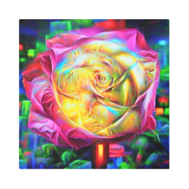 レインボーサイケデリックバラ メタルプリント