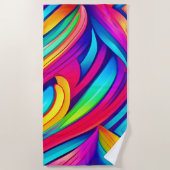レインボーサイケデリック渦 ビーチタオル (正面)