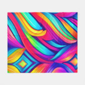 レインボーサイケデリック渦 フリースブランケット (正面(横))