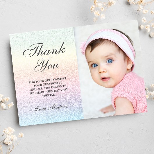 レインボーサンキューカードグリッター写真 サンキューカード