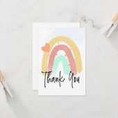 レインボーサンキュースクリプトカラフルハートとドット カード (正面/裏面インサイチュ)