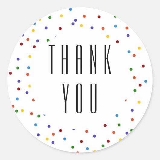 レインボーサンキュー水玉模様紙吹雪 ラウンドシール (正面)
