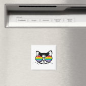 レインボーサングラスをかけている可愛い猫 マグネット (インサイチュ (食洗機))
