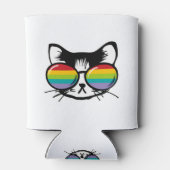 レインボーサングラスをかけている可愛い猫 缶クーラー (裏面)